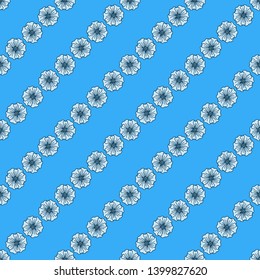 Hand drawn doodle flowers seamless pattern on blue background for fabric, textile, cloth, print, wallpaper and wrapping paper. Endless backdrop vector illustration