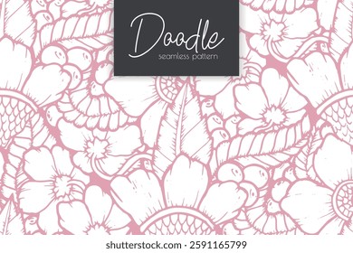 Hand drawn doodle flowers seamless pattern. Floral background.