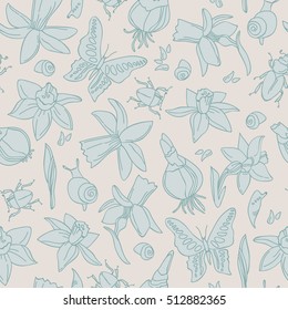 Hand drawn doodle flowers seamless patters vector Illustration