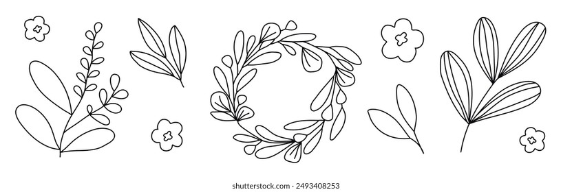 Conjunto de flores de garabato dibujado a mano aislado sobre fondo blanco. Ilustración vectorial