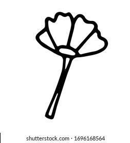 hand drawn doodle of flowers. Simple line sketch floral collection. black and white with lettering Flowers. Vector illustration isolated on white background.