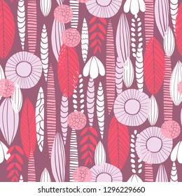 Hand drawn doodle flowers.  Vector  seamless pattern