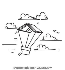 handgezeichnet doodles Flugbuch als Heißluftballon-Vektorgrafik