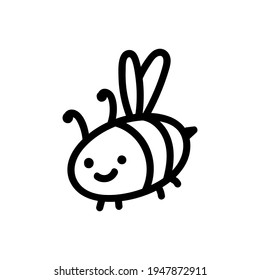 Hand drawn doodle flying honey bee icon isolated on white background. Vector illustration cute character. Design for card, pattern, web, flyer