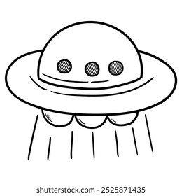 Hand drawn doodle flying saucer isolated on white background. Vector illustration.