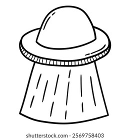 Hand drawn doodle flying saucer ufo isolated on white background. Vector illustration.