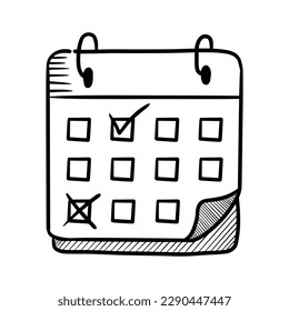 calendario plegable de doodle dibujado a mano con el vector de estilo de dibujos animados aislado