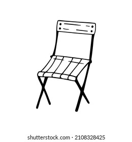 Hand Drawn Doodle Folding Chair. Vector Camp Chair Clipart. Outline.