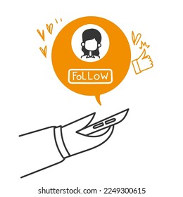 hand drawn doodle follow on Social media platform illustration