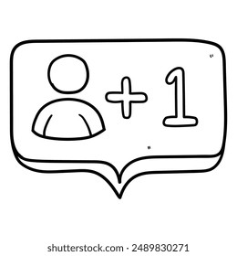 Dibujado a mano doodle seguidor icono de notificación aislado sobre fondo blanco. Ilustración vectorial.