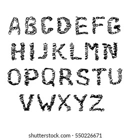 Hand drawn doodle font isolated on white. Vector illustration of a sketched alphabet symbols doodles