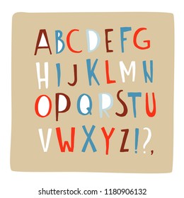 Hand drawn doodle font. Hand painted ink alphabet, creative letters ABC upper case set. Doodle comic font for your design.