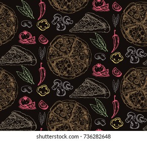 Hand drawn doodle food illustration. Breakfast set. Dish top view.Italian food