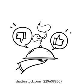 hand drawn doodle food with like or dislike comment review illustration vector