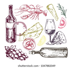 Hand drawn doodle food set