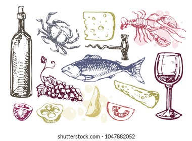 Hand drawn doodle food set
