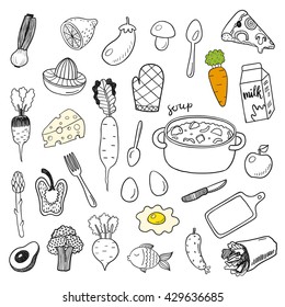 Hand drawn doodle food vector set