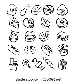 hand drawn doodle foods icon set vector illustration