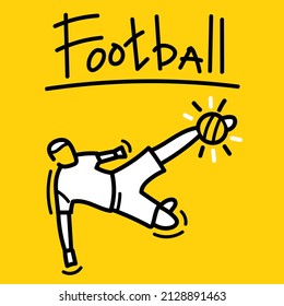 Hand drawn doodle football soccer player athlete kicking ball design vector. League sport banner poster template.