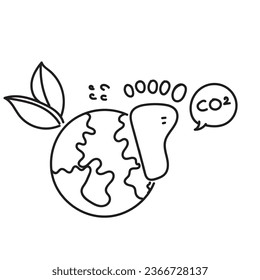 hand drawn doodle footprint with nature co2 symbol illustration