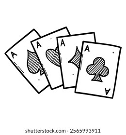 Hand drawn doodle four aces isolated on white background. Vector illustration.