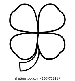 Dibujado a mano doodle trébol de cuatro hojas aislado sobre fondo blanco. Ilustración vectorial.