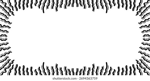 Vetor preto e branco de moldura de rabiscar desenhado à mão. Elemento de design de borda de arte de linha ondulada