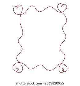 Hand drawn doodle frame with hearts at corners. Love symbol, Valentine's day, decorative border, line art. Vector isolated on white background 