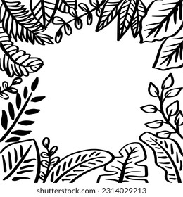 Handgezeichnet doodle Rahmen mit Laubhintergrund.