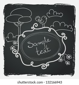 Hand drawn doodle frame on chalkboard background. Vector illustration.