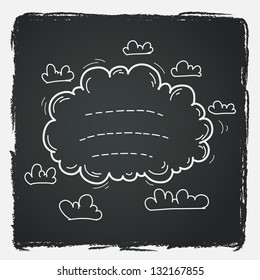 Hand drawn doodle frame on chalkboard background. Vector illustration.