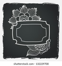 Hand drawn doodle frame on chalkboard background. Vector illustration.