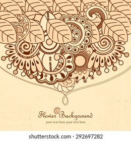 Hand drawn doodle frame with place for text. Vintage vector pattern. Hand drawn abstract background. Decorative retro banner. Can be used for banner, invitation, wedding card, scrapbooking and others.
