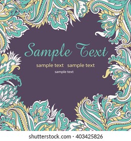 Hand drawn doodle frame with place for text. Floral decorative vector background.