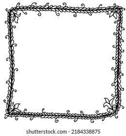 Hand drawn doodle frame with plants and flowers
