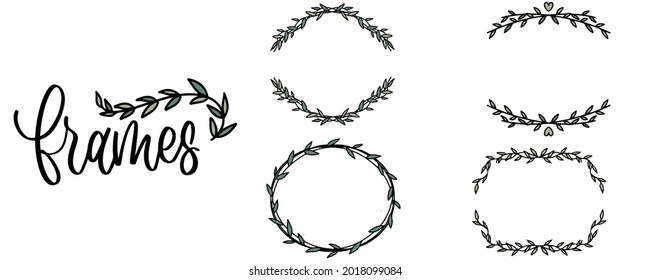 Hand Drawn Doodle Frame. Round Frame With Flowers. Transparent Hand Drawn Circle In Sketch Style. Doodle Circle In Handwritten Style. Vector EPS 10