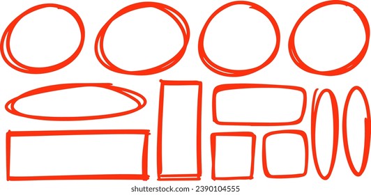 Hand drawn doodle frame set. Box, square, rectangle, trianglem circle shape brush pen line stroke element. Vector illustration.