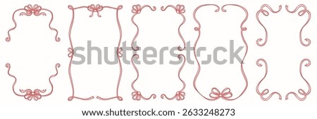 hand drawn doodle frame set. rectangular, oval shape vintage borders with curl, loop, wave, bow and ribbon