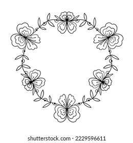 Handgezeichneter Rahmen oder Kranz auf weißem Hintergrund. Dekoratives Vektordesign-Element mit Kopienraum für Text.