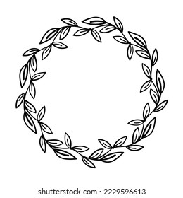 Hand drawn doodle frame or wreath on white background. Decorative vector design element with copy space for text.