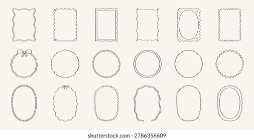 Hand drawn doodle frames and borders featuring various geometric shapes and wavy lines