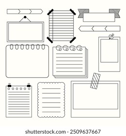 Hand drawn doodle frames collection sheet of paper, Notebook, Note, Sticker, List, Photo Card, Frame