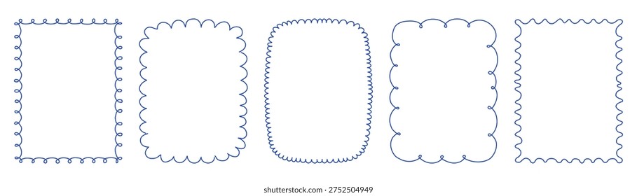 Dibujado a mano doodle marcos colección con bordes festoneados juguetones y Formas de contorno simples. Marcos decorativos mínimos perfectos para invitaciones, tarjetas de felicitación, etiquetas, carteles, álbumes de recortes, papelería, envases y Plantillas de redes sociales.