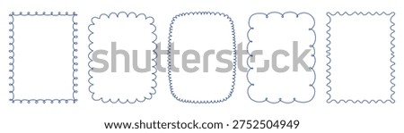 Hand drawn doodle frames collection with playful scalloped borders and simple outline shapes. Minimal decorative frames perfect for invitations, greeting cards, labels, posters, scrapbooking, stationery, packaging and social media templates.