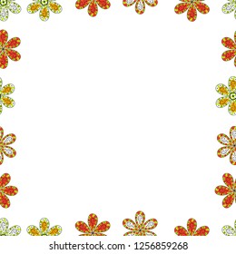 Hand drawn doodle frames. Picture in white, orange and green colors. Vector. Seamless.