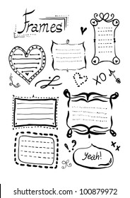 Hand drawn doodle frames set.