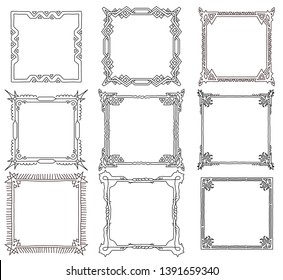 Hand drawn doodle frames set. Vector objects in cartoon style.