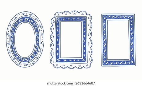 Hand drawn doodle frames and stamp style borders minimalist vector design elements for creative projects