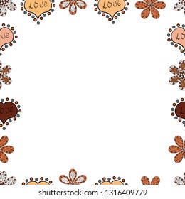 Hand drawn doodle frames. Vector. Picture in white, beige and brown colors. Seamless.