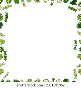 Hand drawn doodle frames. Vector. Picture in green, white and black colors.